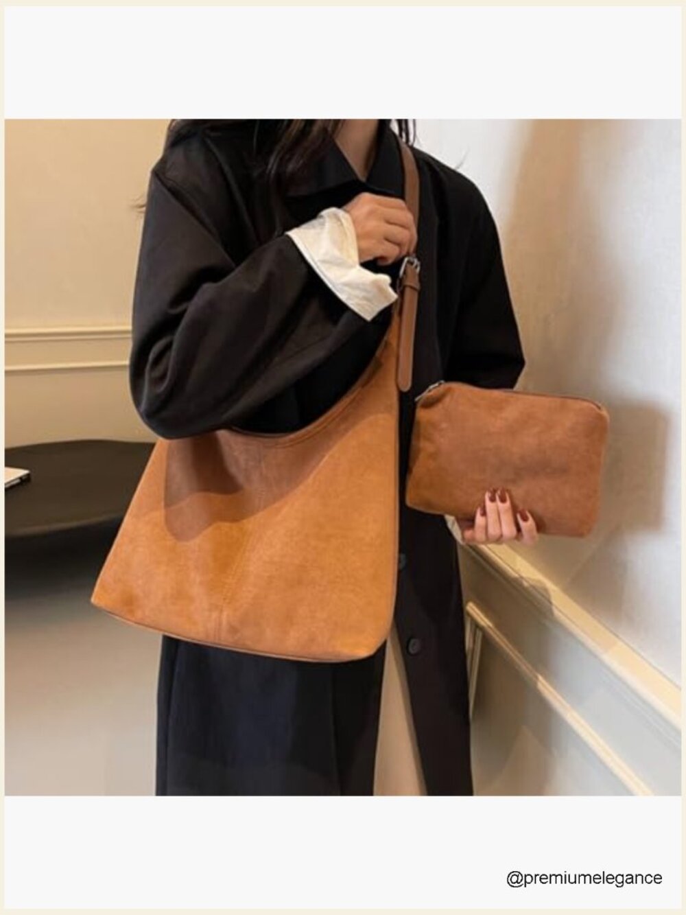 Slouchy Suede Hobo Bag Faux Leather Tote Shoulder Work Bag - Picture 6 of 7